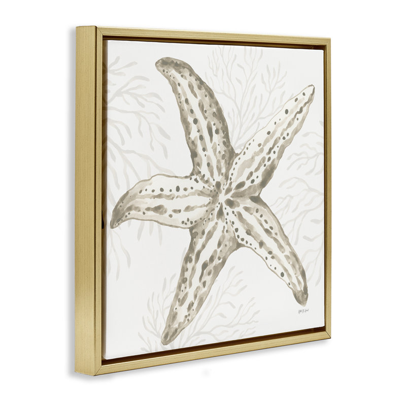 «Starfish & Neutral Coral», art mural encadré sur toile flottante, 18" H x 18" W, Cadre flottant gris lustré
