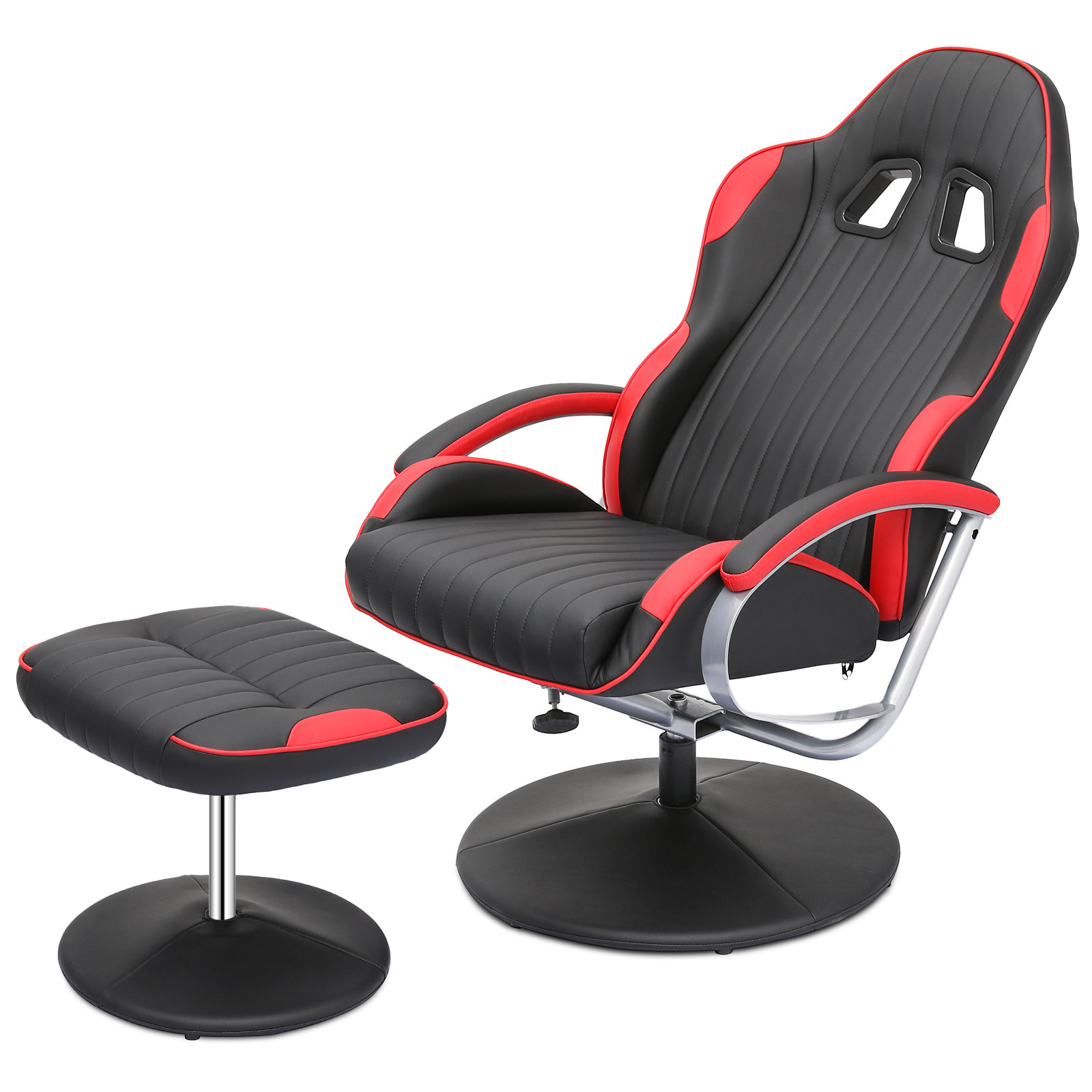Gaming Chair with Ottoman, Upholstered Adjustable Reclining Chair, Swivel  Recliner with Footrest