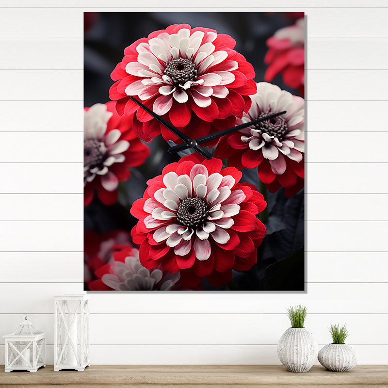 Horloge murale florale rouge Zinnias Zestful II - rouge, Médium
