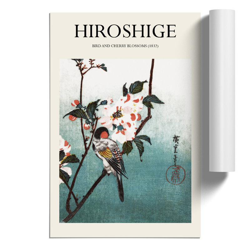 A Bird upon a Cherry Branch Print by Utagawa Hiroshige - Frameless Print, 59cm H x 42cm W x 0.1cm D