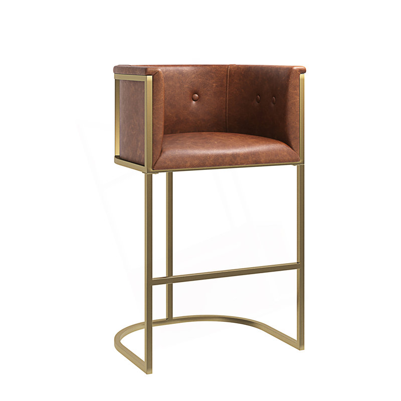Tabouret 1PC avec base en métal, Brun / or