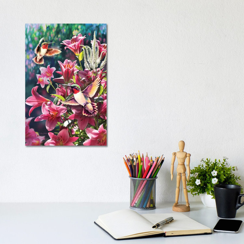 Hummingbird & Lilies by Greg & Company - Wrapped Canvas Painting, 20.32 cm H x 30.48 cm W