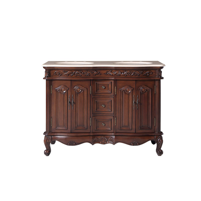 Meuble-lavabo à double cuve l 48 po x P 22 po x H 36 po Adonai, Crème Marfil, Châtaignier anglais