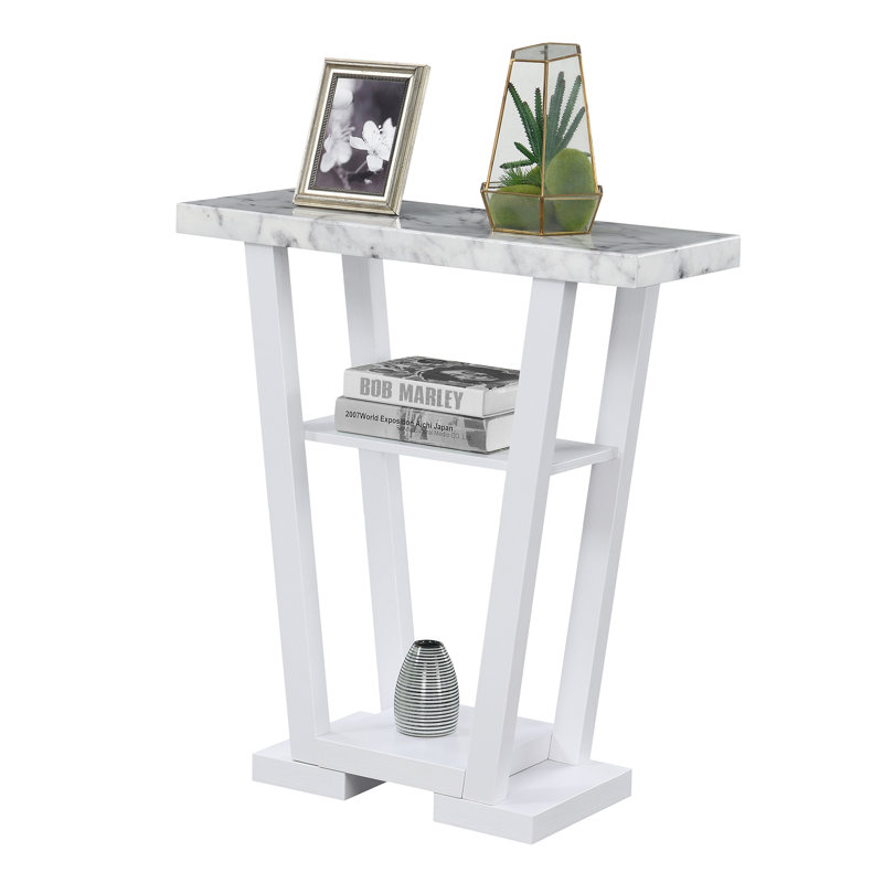 Carce 31.5" Console Table with Shelves, White Faux Marble/White