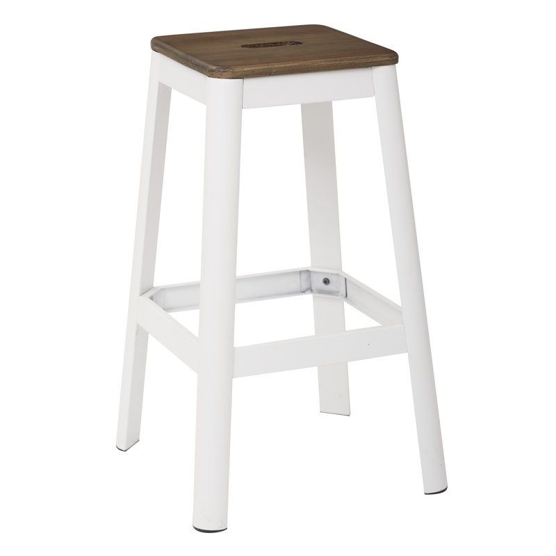 Tabouret de comptoir bar & Achilles, Blanc, Bois clair, Tabouret de bar (siège d'une hauteur de 29,5 po)