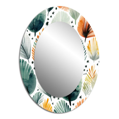 Teal orange Scandinave Floral Elegance - Miroir décoratif floral ovale sur métal
