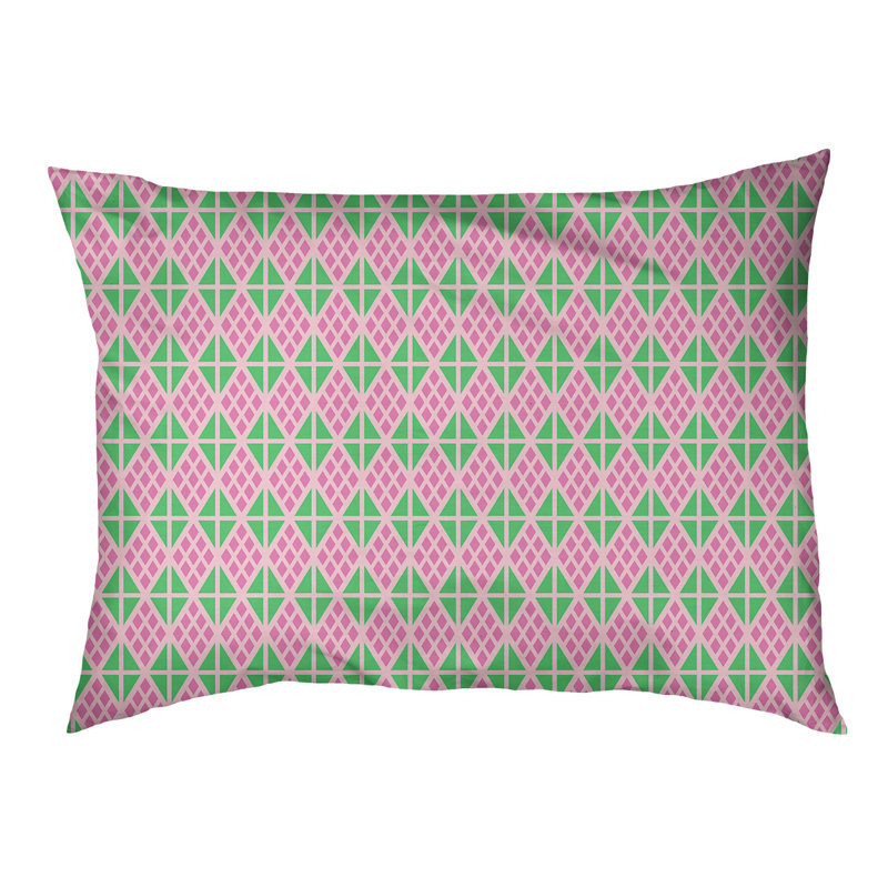 Coussin diamants Byrge, Très grand (l 52 po x P 42 po x H 17 po), Rose / vert / corail pâle