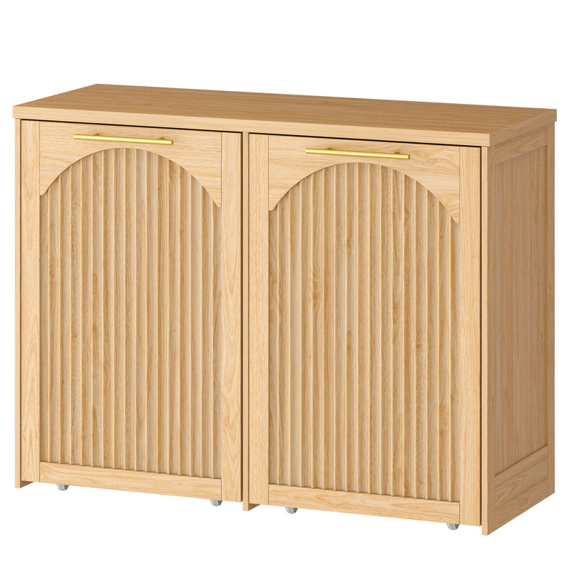 Double 2x13 Gallon Pull-Out Trash Can Cabinet, Natural Oak