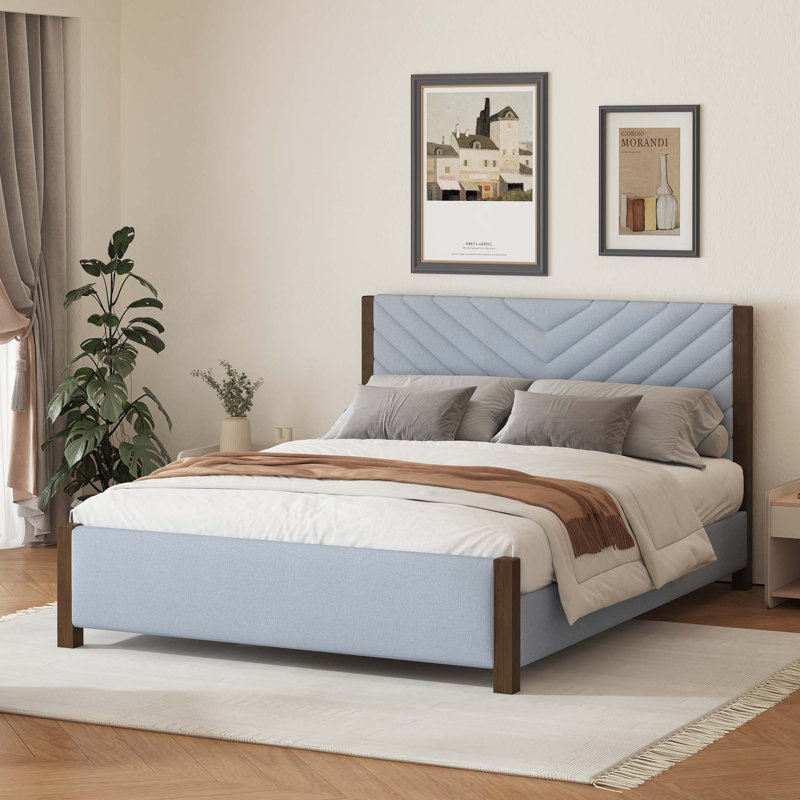 Base de lit tapissier Mid-Century, gris