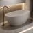 Solid Surface 55'' Freestanding Soaking Bathtub In Beige, Resin Stone Material, Overflow And Pop - Up Drain, Tough, Spacious For One Bather, Ergonomic Curve Comfort, Smooth Finish, Easy To Clean