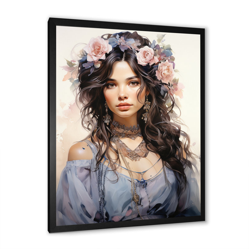 «Boho Latina Woman Ethereal Beauty I», reproduction sur toile, Cadre photo noir, H 20 po x l 12 po x P 1 po
