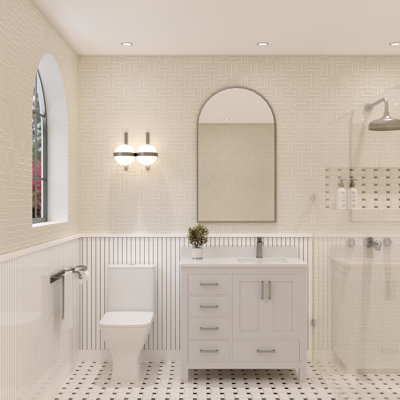 Rooh 36 Bathroom Vanity Set with White Quartz Countertop and Brass Faucet