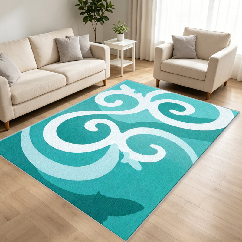 Teal Swirl carpet-easy to clean, machine-washable, soft and comfortable; suitable for door mats, kitchens, living rooms, bedrooms, corridors, and laundry areas. Easy to clean, durable carpet for home decoration.