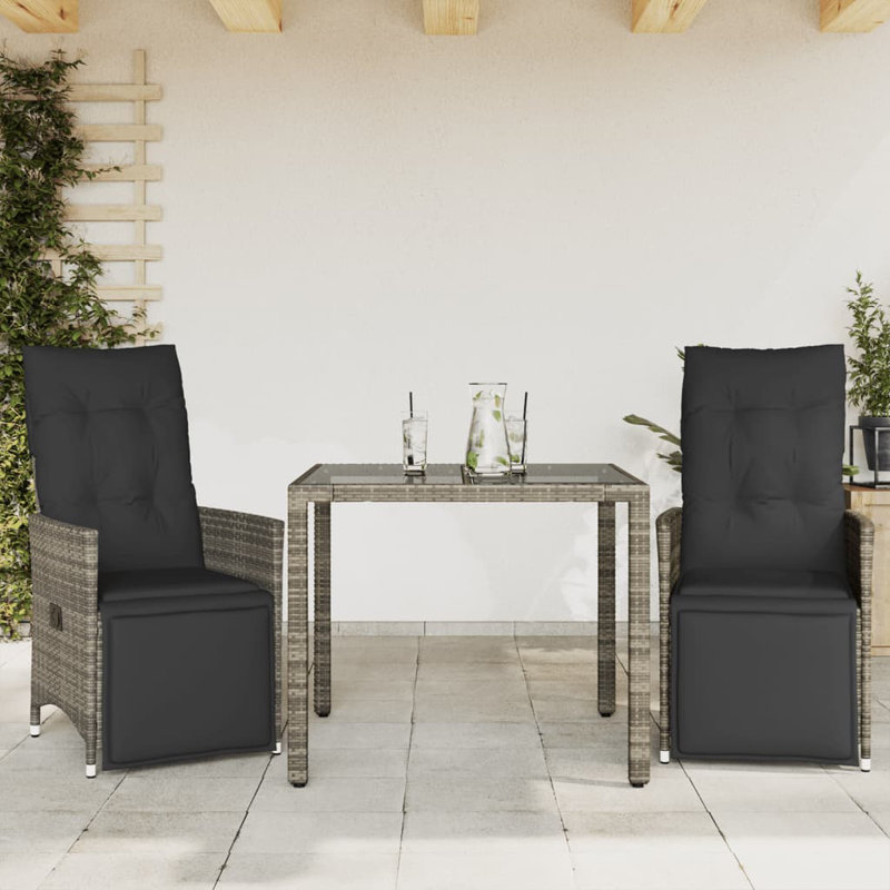 Ensemble bistro avec repose-pieds réglables en rotin gris, 2