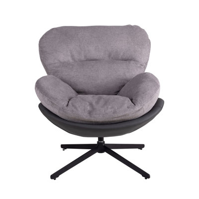 360° Swivel Accent Chair,Modern Chenille Chair with Faux Leather and Metal Base Frame by Corrigan Studio