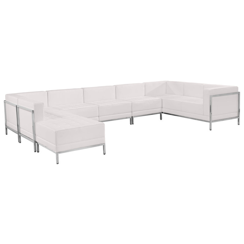 Ensemble de conversation modulaire en forme de U Hercules LeatherSoft, 7 pièces, Similicuir blanc