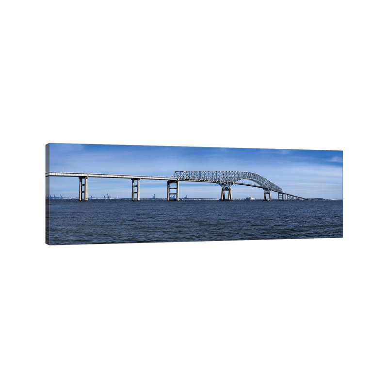 Bridge Across A River, Francis Scott Key Bridge, Patapsco River, Baltimore, Maryland, USA - Wrapped Canvas Panoramic Print