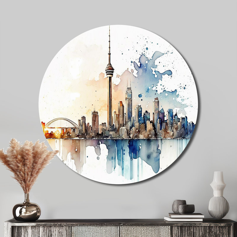 Toronto, horizon I - paysages urbains ronds, art en métal, H 16 po x l 16 po
