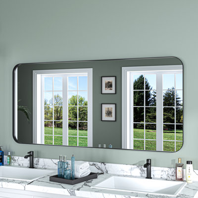 60 in. W * 28 in. H Rectangular Aluminum Framed Wall Bathroom Vanity Mirror in Black