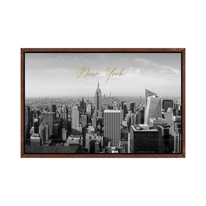 New York in Black and White 1 Piece Wall Art on Canvas, 45.72cm H x 66.04cm W x 3.81cm D, Classic Brown Wood Framed