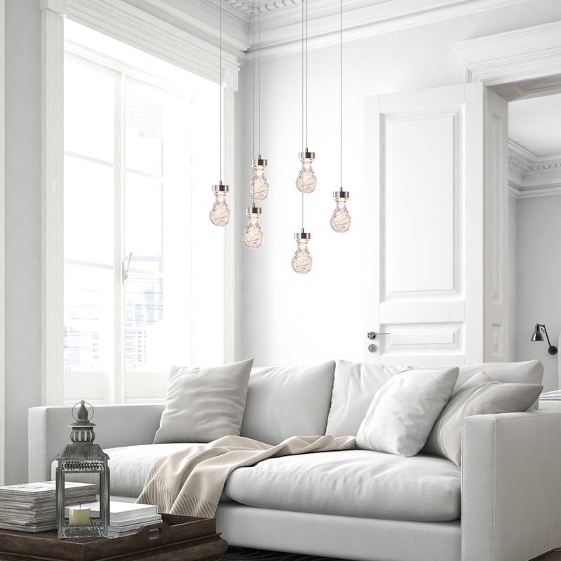Luminaire suspendu grappe 6 lumières Atoka, Laiton brossé
