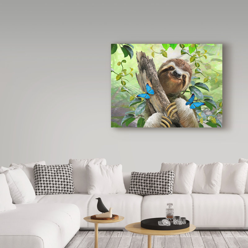 « happy sloth », reproduction d’impression sur toile tendue, H 14 po x l 19 po x P 2 po