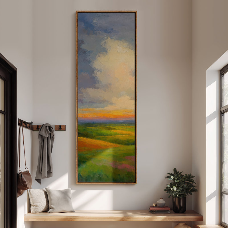 Grande toile murale encadrée, impressions de campagne de campagne - 60 po x 20 po, H 60 po x l 20 po, Naturel