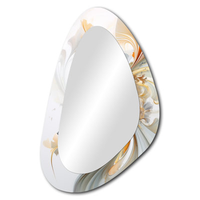 Yarmouth Whirling River Dynamics Gold And White III - Abstract Spirals Asymmetrical Large Wall Mirror, Modern Freeform Unique Mirror, Printed Metal Art