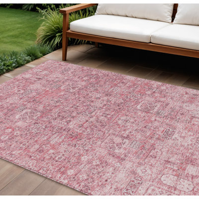 Tapis intérieur lavable floral 10 pi x 14 pi rosé et gris anthracite