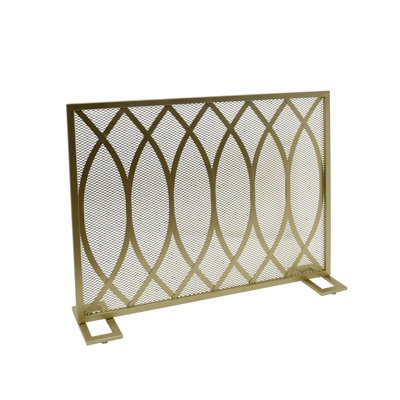30X40 Fireplace Screen, Overlapping Round Lens Design, Gold Iron
