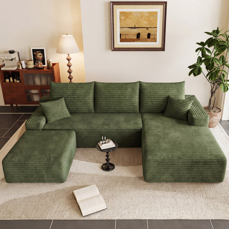 Canapé modulaire 95 po avec repose-pieds Cloud, canapé en forme de U moderne avec siège profond, canapé confortable en velours côtelé 3 places, canapé en mousse à mémoire de forme pour salon, sans assemblage