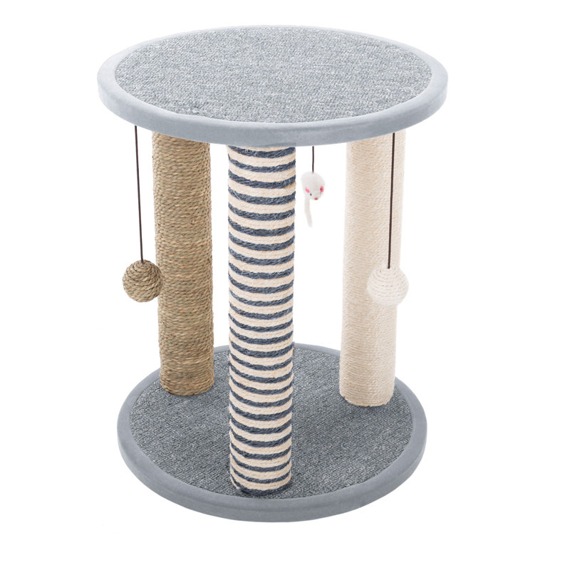 PETMAKER Cat Scratching Post - Scratcher Posts with Carpeted Scratch Pad Base and Perch - Furniture Scratching Deterrent for Indoor Cats