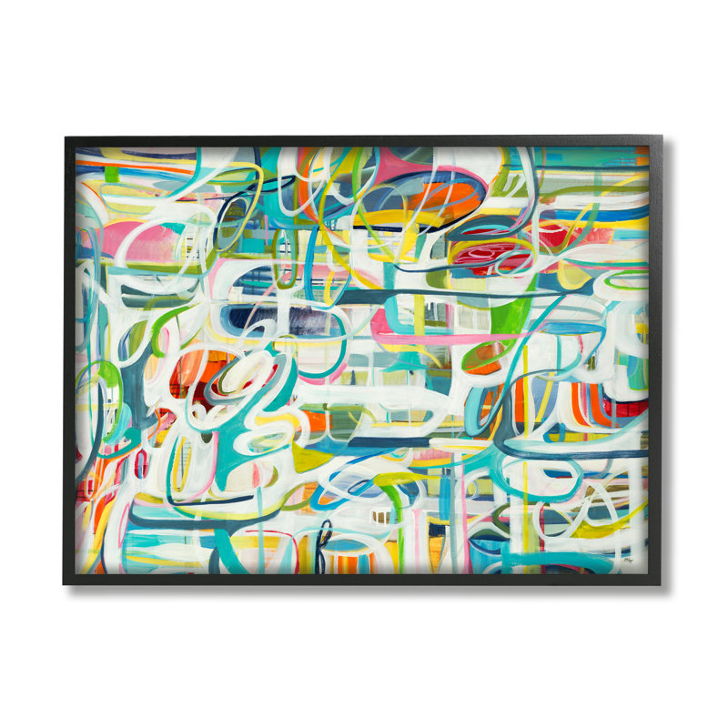 Mouvement courbe bleu et vert Chaos, Giclée encadrée noir minuit, H 16 po x l 20 po