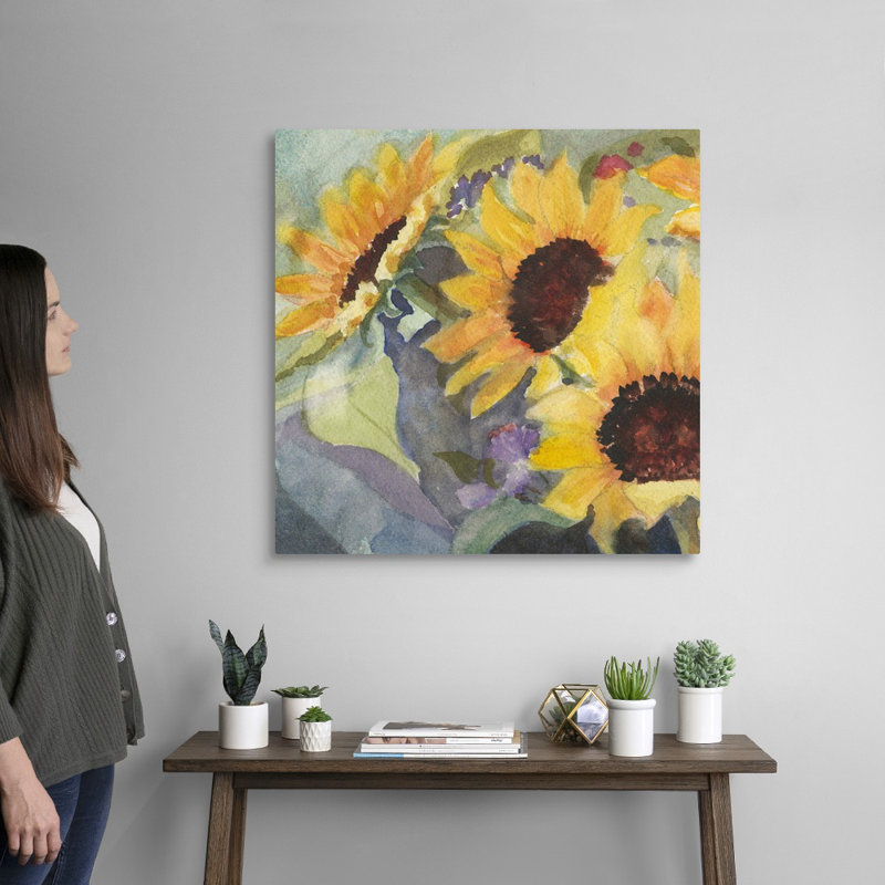 «Sunflowers In Watercolor I», art mural sur toile, H 30 po x l 30 po x P 1,25 po, Toile tendue