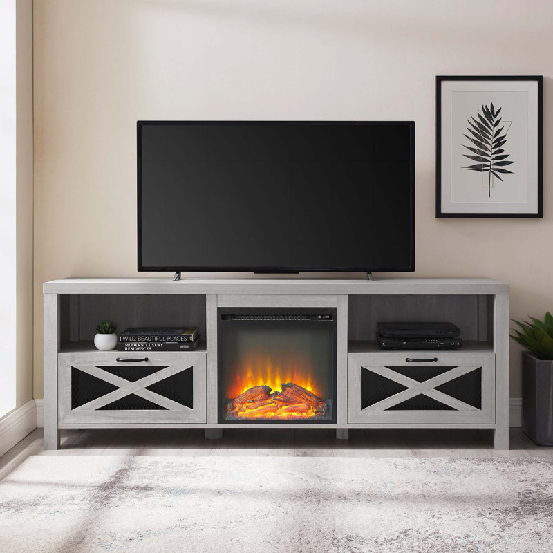 Tansey 70" Electric Fireplace Media Console, Gris Pierre