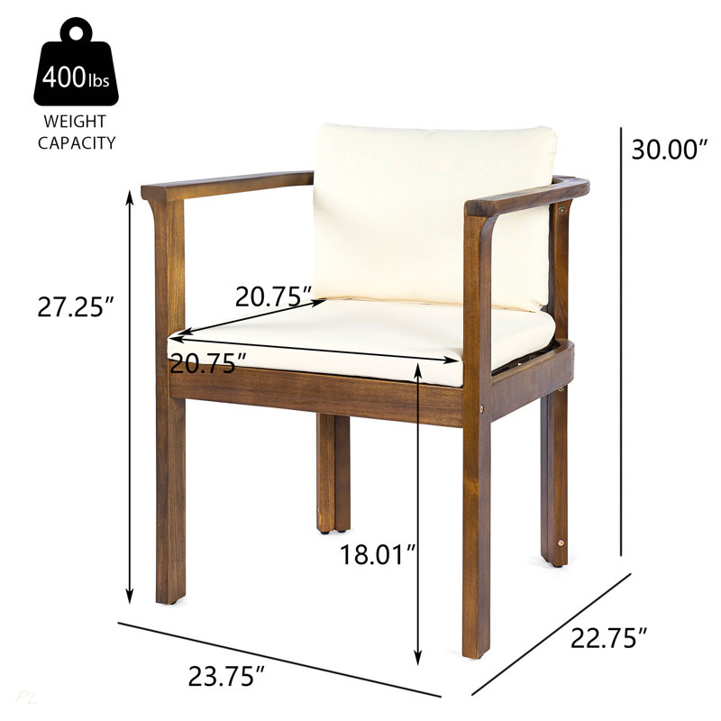 Ensemble de 4 chaises de salle à manger d'extérieur avec accoudoirs courbés en bois d'acacia