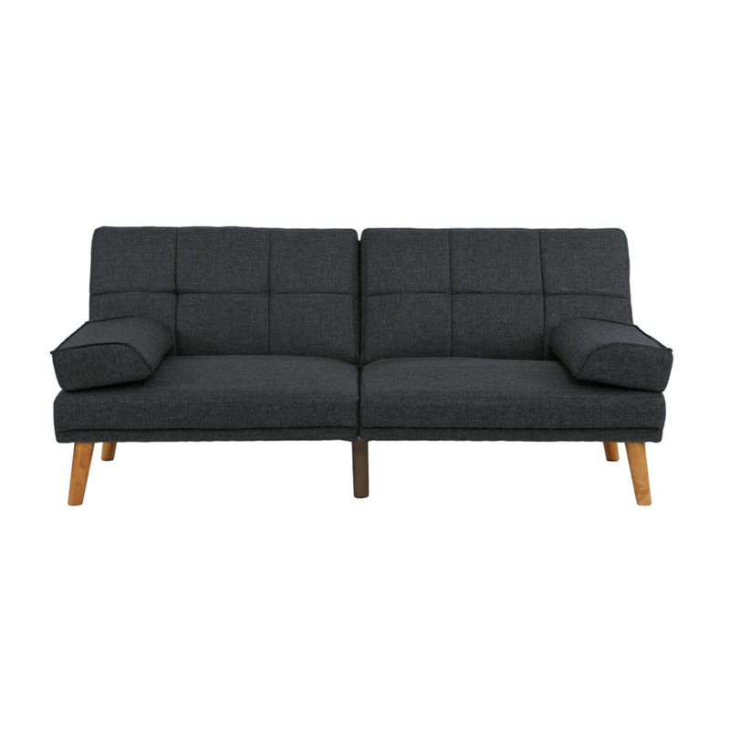 Canapé capitonné réglable en polyfibre noir sur pieds en bois massif, canapé de salon moelleux
