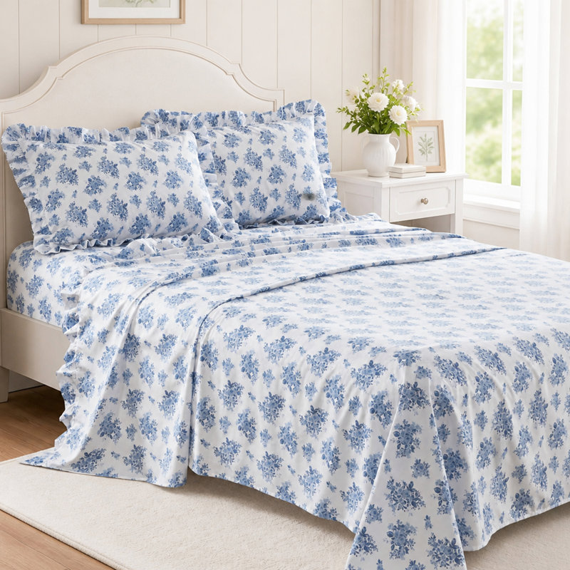Ensemble de draps ultra-doux en microfibre à ourlet à volants et poches profondes, Twin Sheet Set with 2 Pillowcases