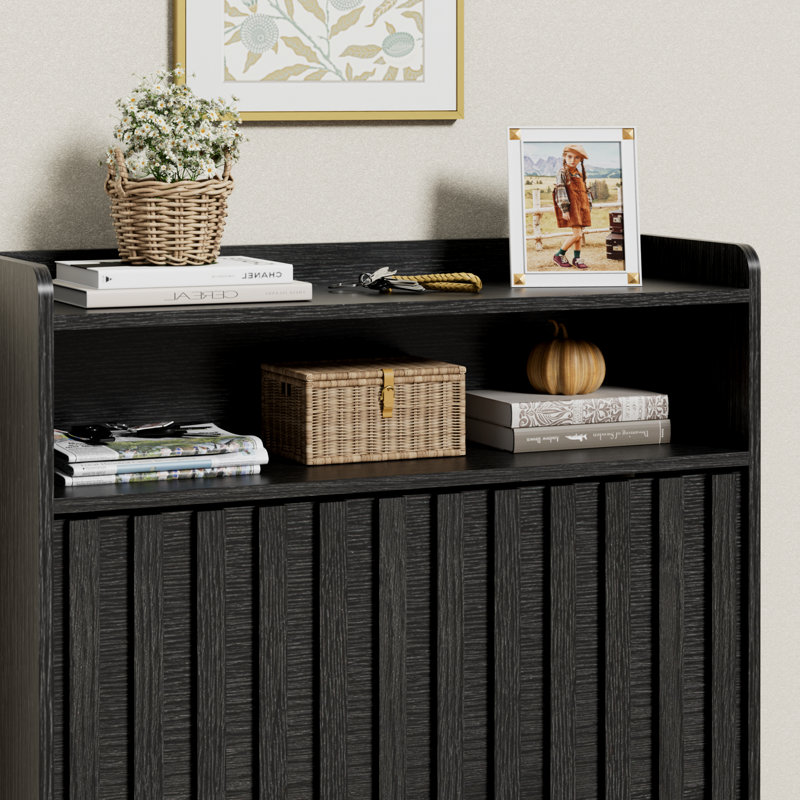 12 Pair Stackable Shoe Storage Cabinet, Black