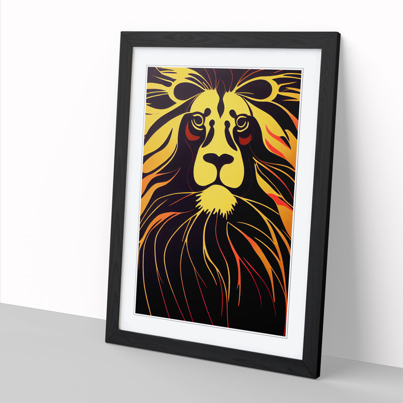 Lion Avant Garde - Picture Frame Print, 34cm H x 25cm W x 2cm D, Oak