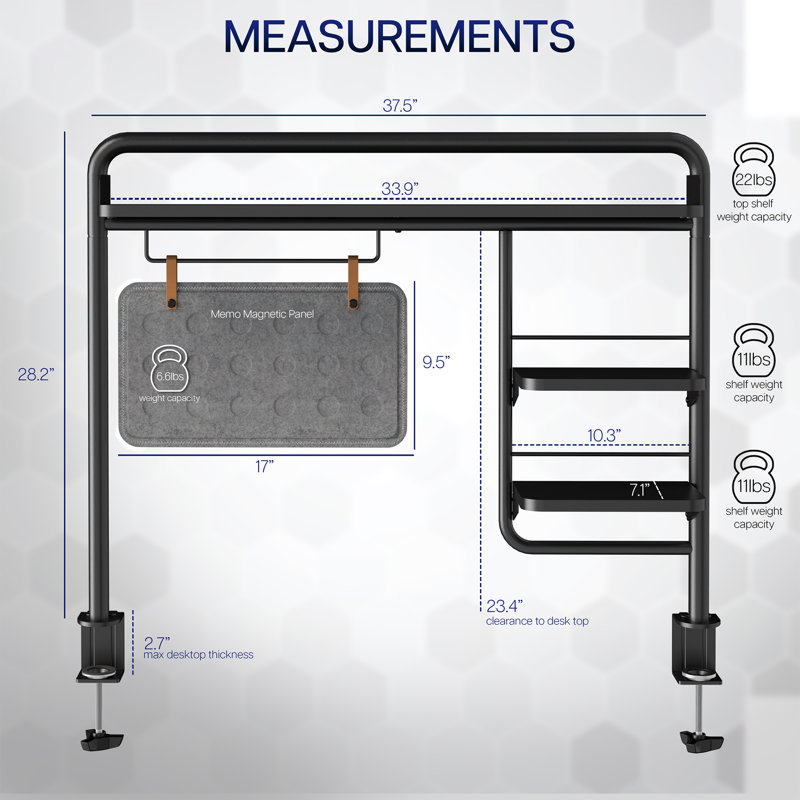Système de tablettes de bureau 38 "avec tableau mémo magnétique VIVO Clamp-on