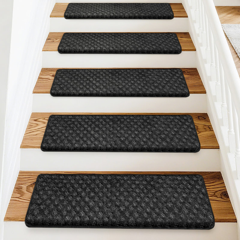 Tapis d'escalier bullnosé antidérapant (ensemble de 14), Mini treillis noir diamant, 14