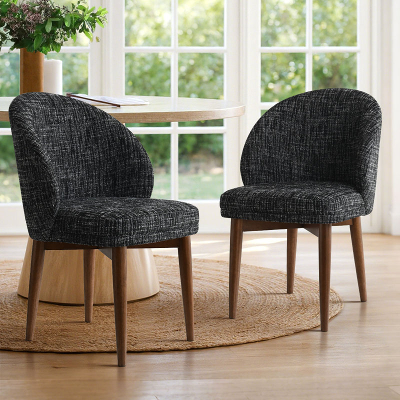 Chaises de salle à manger rembourrées Barrel, Gris anthracite / noyer