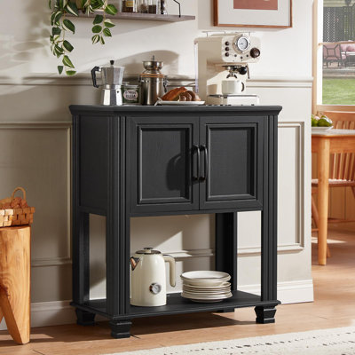Farmhouse Coffee Bar Cabinet with 2 Doors and Open Shelf