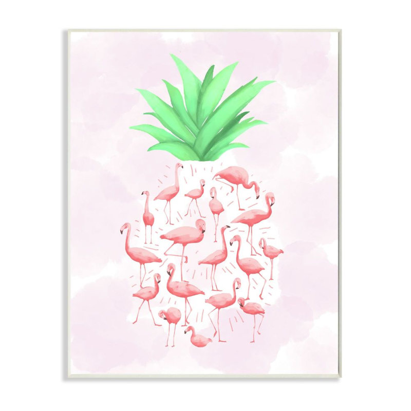 « flamant rose ananas animal rose design », impression, H 15 po x l 10 po, Plaque murale