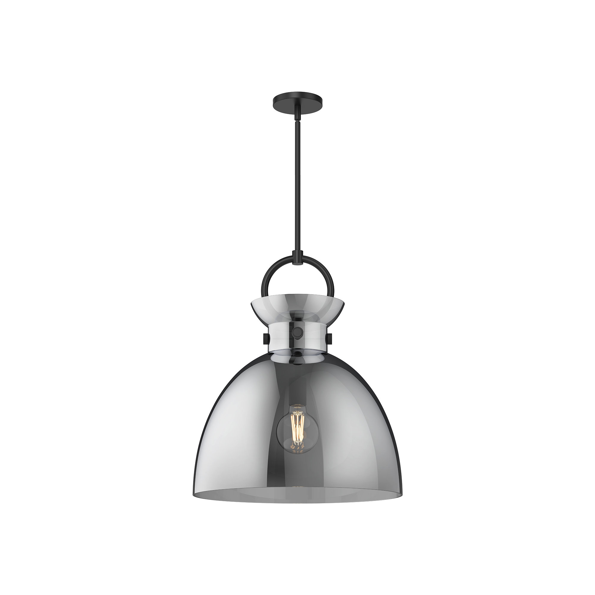 Tinka Single Light Glass Steel Pendant, Smoked, Matte Black, 21.75" H x 18" W x 18" D