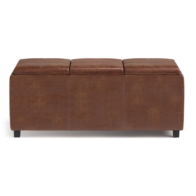 Avalon Distressed Saddle Brown Faux Leather Storage Ottoman