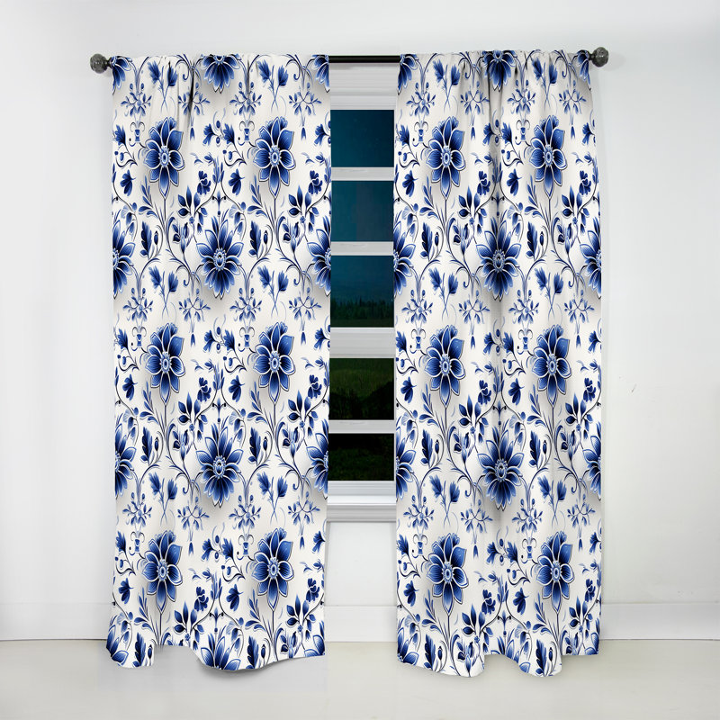 Motif victorien cobalt II - rideau damassé - obscurcissant velours - 1 panneau, L 52 po x L 95 po