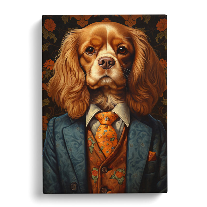 Cavalier King Charles Spaniel In A Suit Painting No.3 - Wrapped Canvas, 76cm H x 50cm W x 3cm D