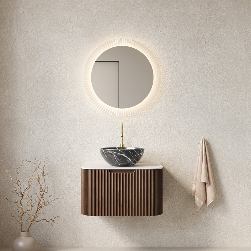 Meuble-lavabo de salle de bain mural 24 po avec lavabo 24 po avec lavabo, tiroir et cuve en céramique avec motif de pierre, pré-assemblé